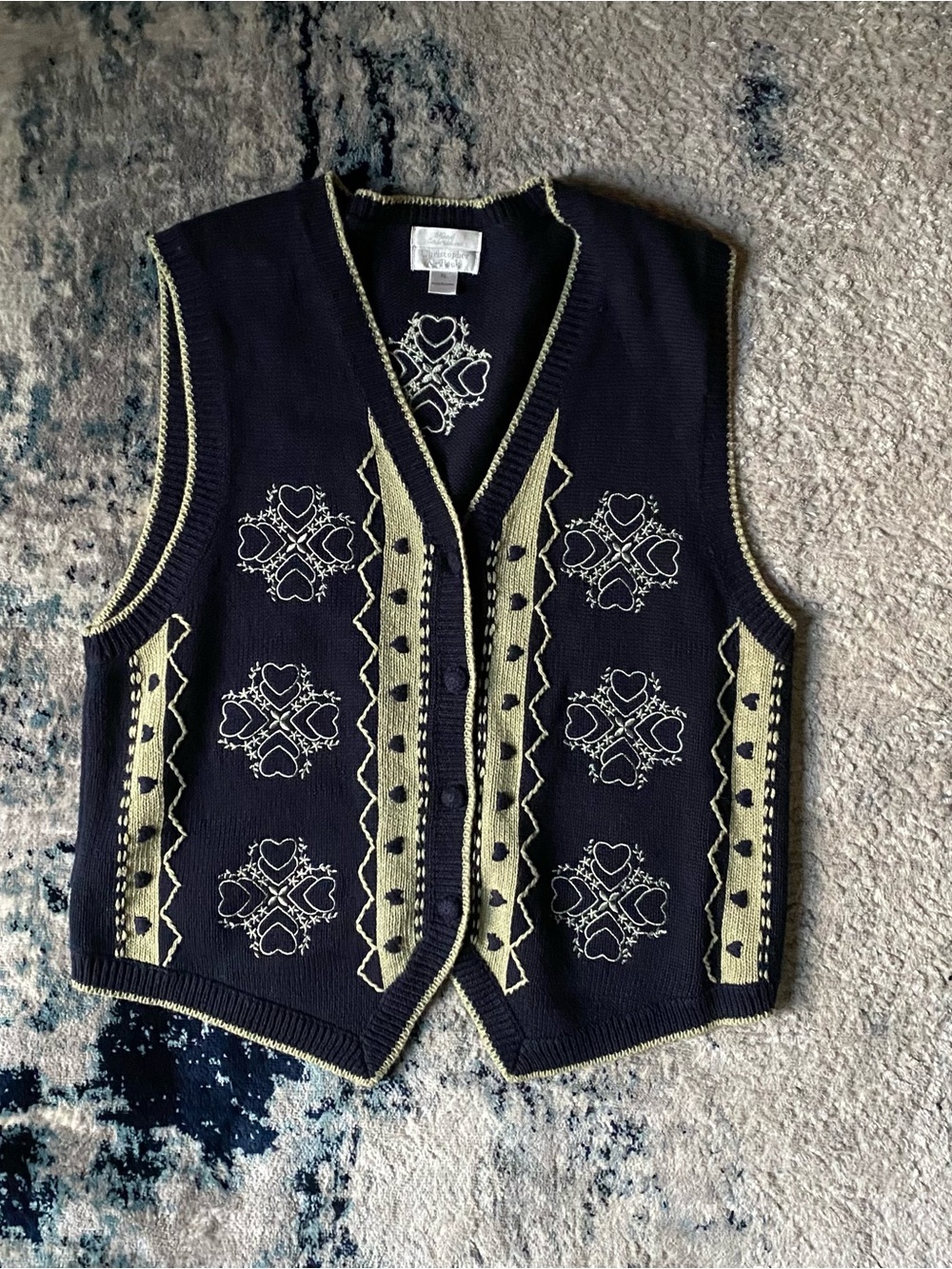 Christopher & Banks Navy and Cream Embroidered Knit Vest